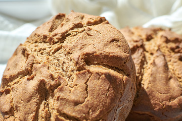 Freshly baked sourdough whole grain bread close up