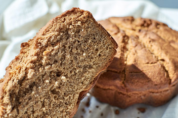 Cutted whole grain bread. Homemade sourdough bread