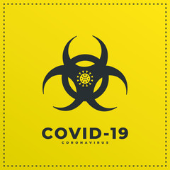 COVID-19 coronavirus modern yellow and black banner with biohazard icon.