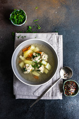 Healthy soup with meat balls