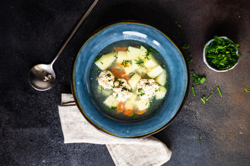 Healthy soup with meat balls