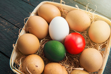 Easter eggs as the color of the Italian flag, Happy Easter holiday card.