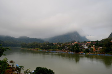 Boats Park in the Riverside of Nam On River in Laos