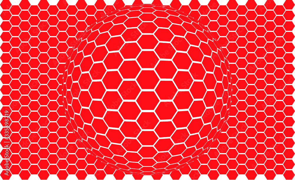 Poster vector illustration of a distorted red surface. 2d pattern with fisheye 3d effect