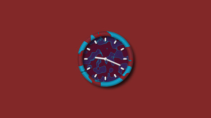 Beautiful 3d wall clock isolated on red dark background,3d clock icon