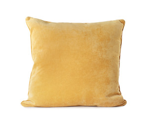 New soft yellow pillow isolated on white