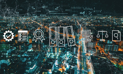 Compliance theme with aerial cityscape view of Japan at night