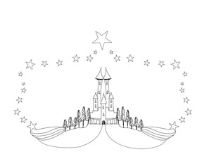 fairytale castle coloring book - isolated doodle illustration