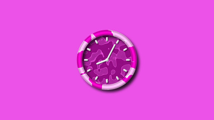 New pink 3d wall clock isolated on pink background,clock icon,3d wall clock