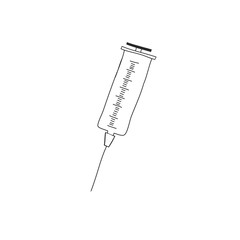 Syringe medical in black and white color. vector doodle sketch isolated on white background in flat style