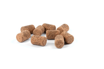 Corks of wine on a white background