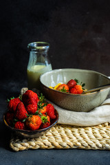 Healthy breakfast concept with oatmeal and strawberry