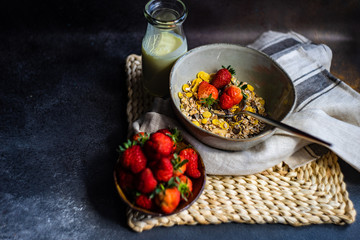 Healthy breakfast concept with oatmeal and strawberry