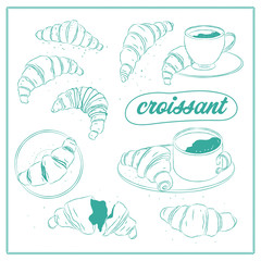 Vector engraving croissant on white background. Vintage hand drawn iIllustration for menu, ads