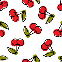 cherry seamless doodle pattern, vector illustration