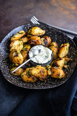 Fried potato vegetable with dill herb