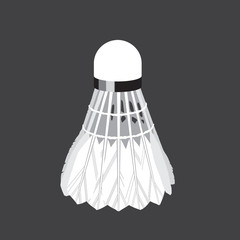 White feather badminton shuttlecock isolated in gray background. Stock vector Illustration in grayscale in flate style.