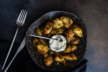 Fried potato vegetable with dill herb