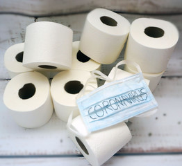Toilet paper, a large amount of mask with the inscription on it