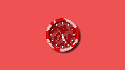 Amazing red clock icon,3d wall clock on red background,creative design 3d clock icon