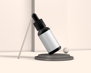 Realistic 3D Bottle Mock Up Template on White Background.3D Rendering,3D Illustration