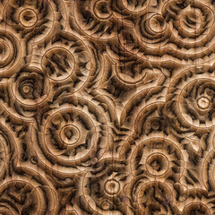 Wood decorative carved  tiles, 3d illustration