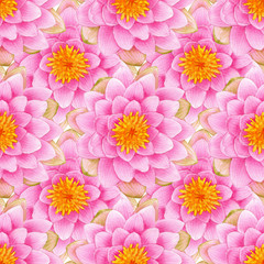 Seamless pattern with colorful water lily. Floral botanical flower. Watercolor with pink water lily for background, texture, wrapper pattern, web design.