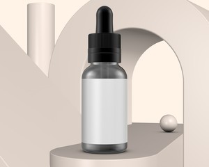Realistic 3D Glass Bottle Mock Up Template on White Background.3D Rendering,3D Illustration