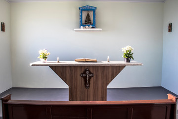 Garca, Sao Paulo, Brazil, November 17, 2019. Interior of the Chapel dedicated to Our Lady of Aparecida in countryside of Garca, central west region of Sao Paulo