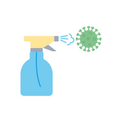 stop covid19 concept, spray bottle and coronavirus symbol, flat style