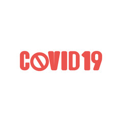 covid19 typography word with forbidden sign icon, flat style