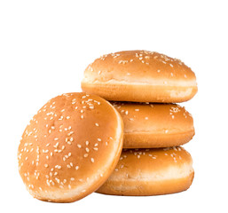 hamburger buns with sesame isolated on white background
