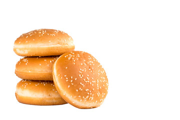 hamburger buns with sesame isolated on white background
