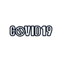 covid19 typography word with forbidden sign icon, line style