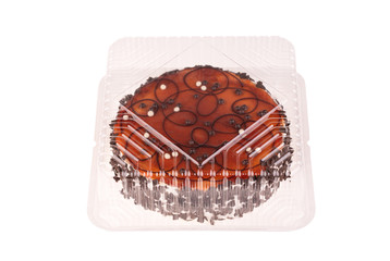 Caramel cake with chocolate in the package
