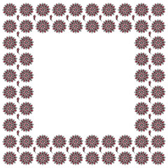 Square decorative frame with place for text from mandalas and paisley with flowers inside drawn by hand on a white background. Oriental template in black and red colors. Vector.