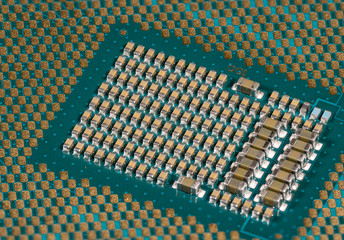 Macro photo of the center of the CPU chip ready for insertion into a modern personal computer...