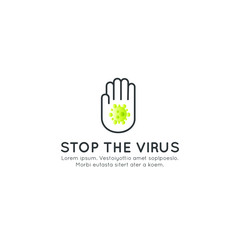 Vector Icon Style Illustration Web Badge of Hand Corona Virus Spread Prevention around the World, Stop Hand, Earth Globe, Wash, Isolated Minimalistic Picture