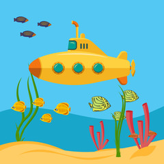 Obraz premium Yellow submarine, Underwater marine wildlife