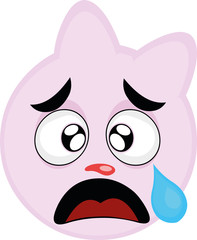 Vector illustration of a cartoon pink cat, with a tearful expression