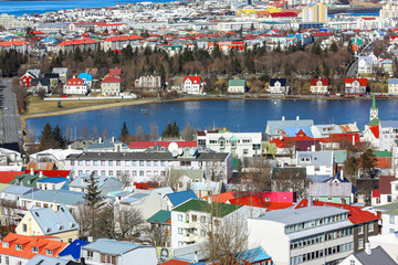 Fototapeta na wymiar The bird's eye view of the city. Reykjavik, Iceland