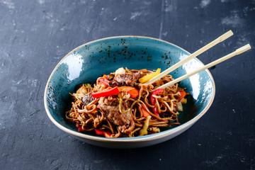 noodles with beef and shiitake mushrooms