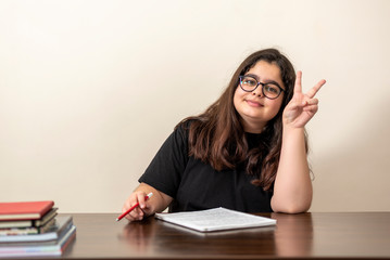 13 years old girl doing homework