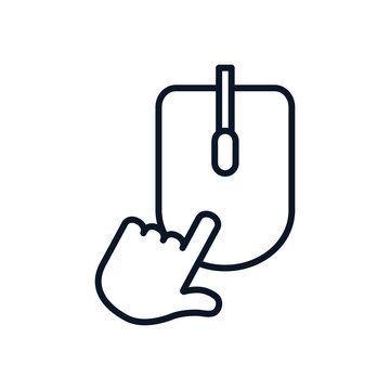 shopping online concept, hand cursor with mouse device icon, line style