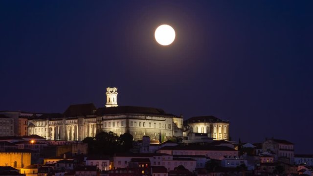 Super Moon above University of Coimbra Tower, Portugal - Timelapse