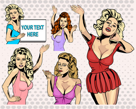 Vector Retro Ad Girls - Posable, Fictional Characters for your Original Designs and Text - Realistic Vintage Look 