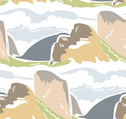 mountain landscape abstract outdoor seamless pattern soft color vector