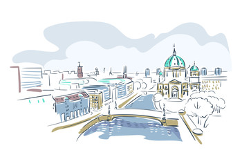 Berlin Germany Europe vector sketch city illustration line art