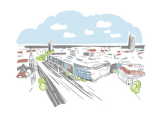 Fototapeta premium Leipzig Germany Europe vector sketch city illustration line art