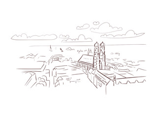 Fototapeta premium Munich Germany Europe vector sketch city illustration line art